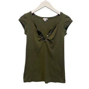 Vintage Y2K Anchor Blue Top‎ Size Large Olive green v neck